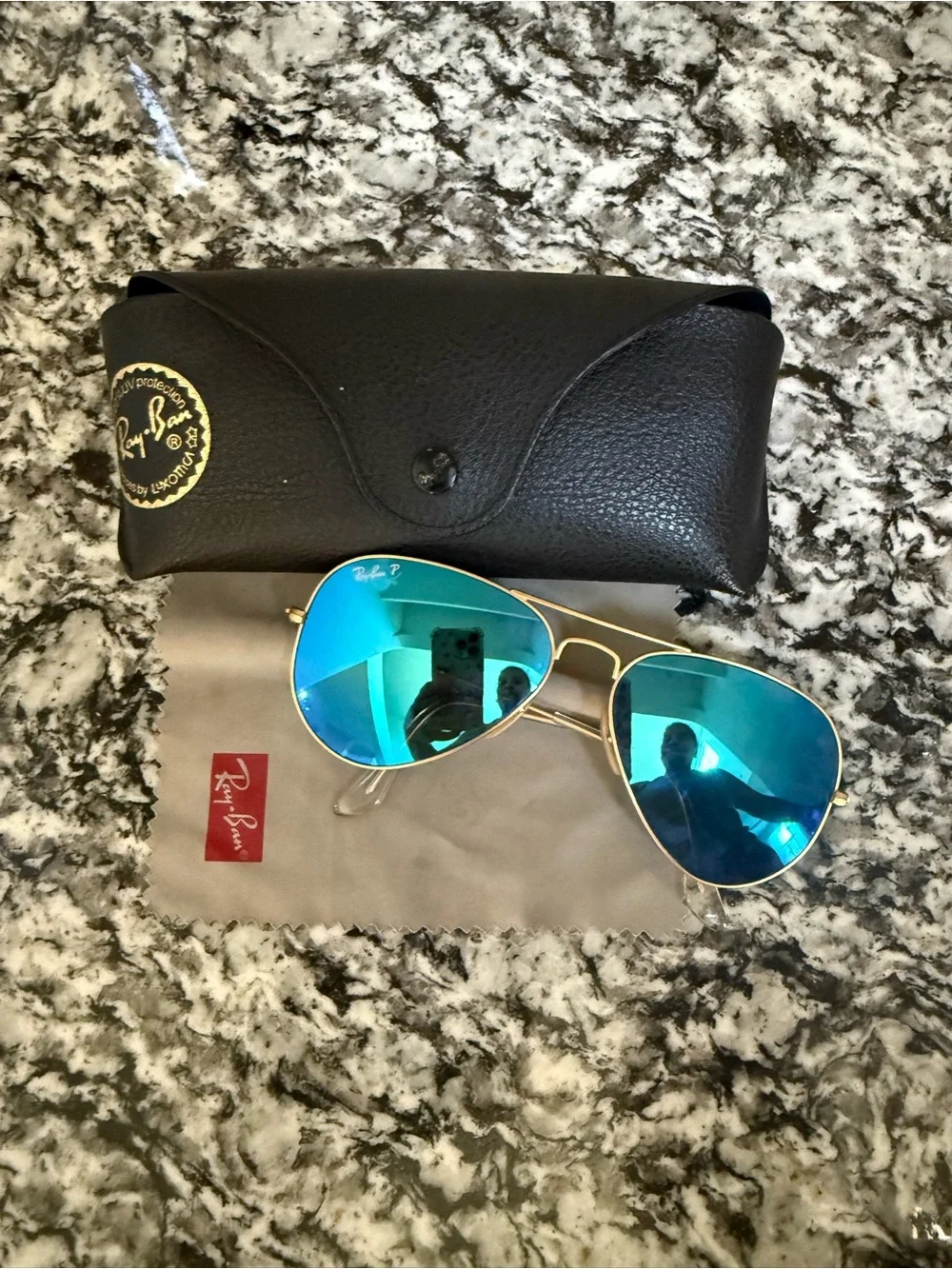 Vintage- Ray-Ban Gold Frame Sunglasses with Blue-Green Mirrored Lenses